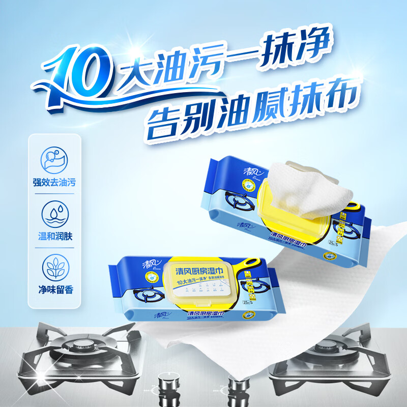 清风25片厨房湿纸巾BWB25KE[4包装]高清大图