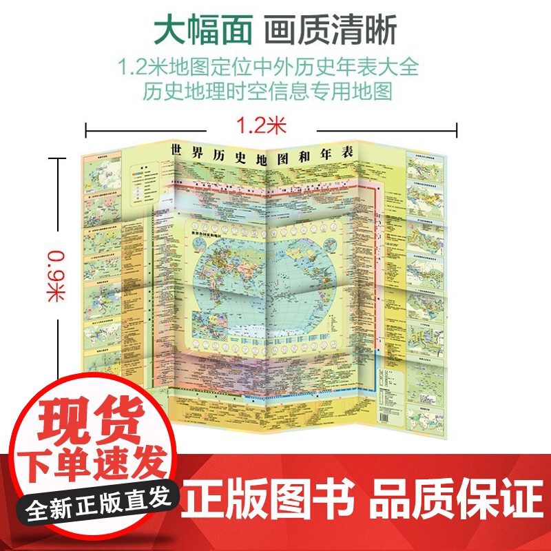世界历史地图和年表地图 新版 墙贴世界历史通史地图约1.2*0.9米 初高中小学生历史学习 年表快速查看折叠墙贴图 古代高清大图