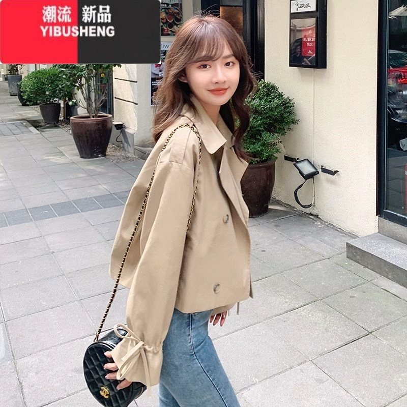 yibusheng短款风衣女小个子2023春秋新款韩版宽松显瘦外穿百搭外套