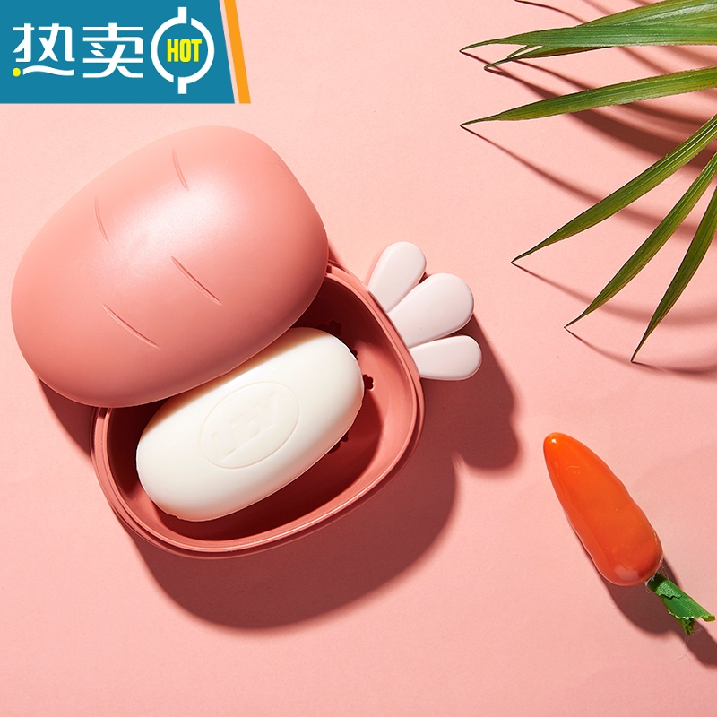 敬平创意肥皂盒个性带盖可爱大号香皂盒卫生间沥水收纳盒家用卡通皂托 (绿色+白色)2个装高清大图