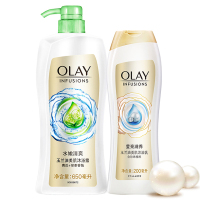 玉兰油OLAY沐浴露套装沐浴乳液 青瓜+绿茶香氛650ml送含珍珠精粹200ml 香氛美肌 含微米精油 无皂基