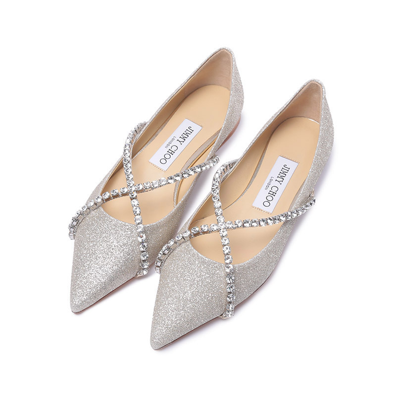 周仰杰jimmychoo女士闪粉面料水晶链饰尖头单鞋浅口鞋平底鞋genevi