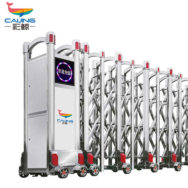 CJ-SSM008智能不锈钢伸缩门学校小区工厂电动大门推拉门商业办公大门酒店家具电动门