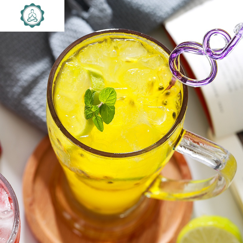 商用水果茶 冰镇 奶茶 冷饮 玻璃果汁 带把玻璃杯