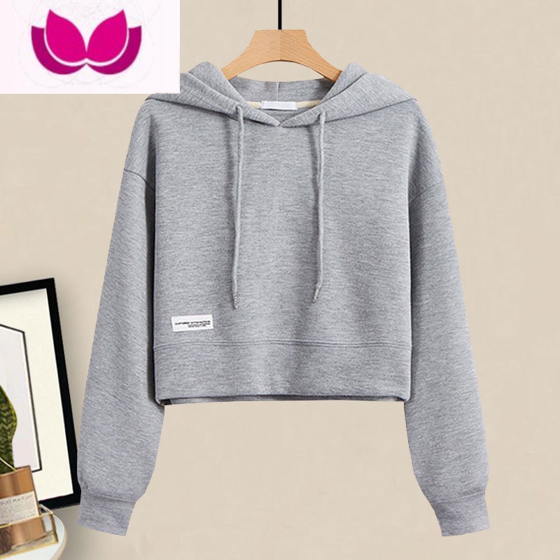 七斓可盐可甜炸街套小个子穿搭减龄短款卫衣微喇叭牛仔裤套装女春 灰色卫衣 M