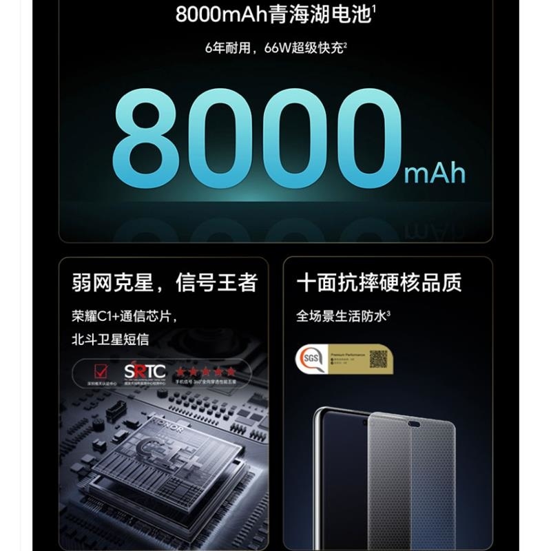 [全新]荣耀 Power 幻夜黑 12GB+512GB 支持卫星消息 第三代骁龙7芯 5G 8000毫安青海湖毫安 66高清大图