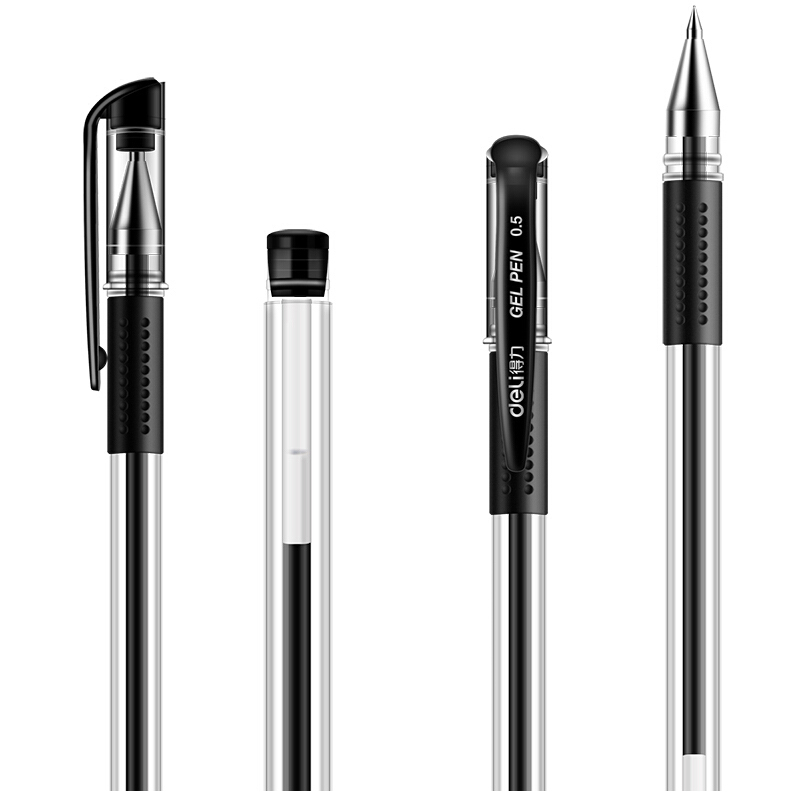得力 6600ES黑色中性笔0.5mm 签字笔 12支/盒