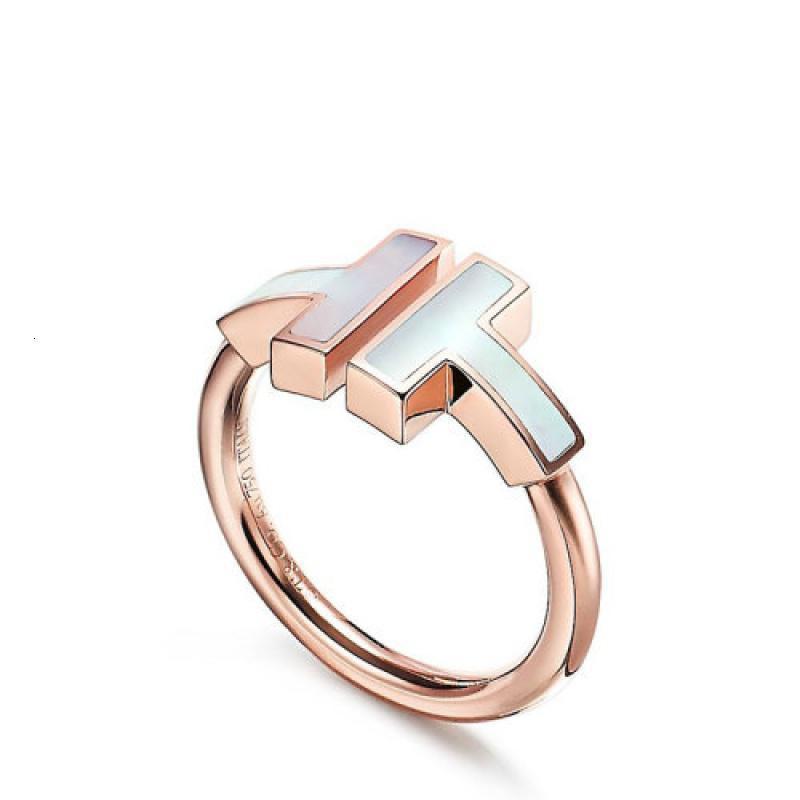 蒂芙尼 经典tiffany t系列18k金玫瑰金镶嵌珍珠母贝t形图案wire戒父