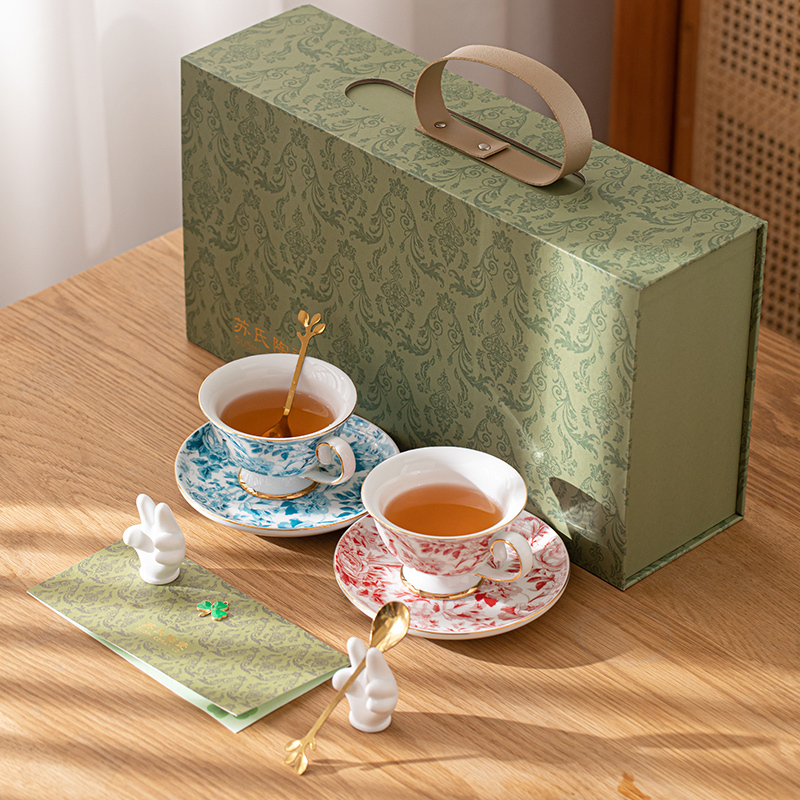 苏氏陶瓷(SUSHI CERAMICS)情侣咖啡杯碟套装新中式花鹊轻奢朋友生日乔迁闺蜜新婚伴手礼物
