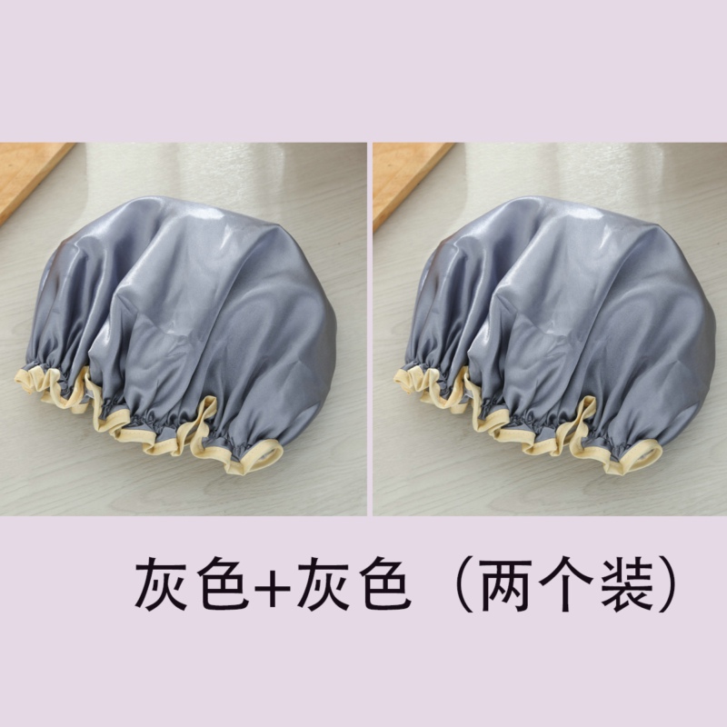 双层成人防水浴帽女款淋浴洗澡帽厨房防油烟帽沐浴帽头罩 三维工匠 粉色+圆点淡粉
