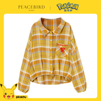 【宝可梦联名】太平鸟蝙蝠袖格子衬衫女秋冬2019新长袖娃娃领衬衣