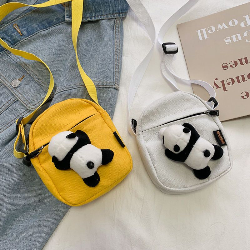 派尼美特日系原宿少女卡通熊猫帆布包ins毛绒可爱小包包ulzzang学生斜