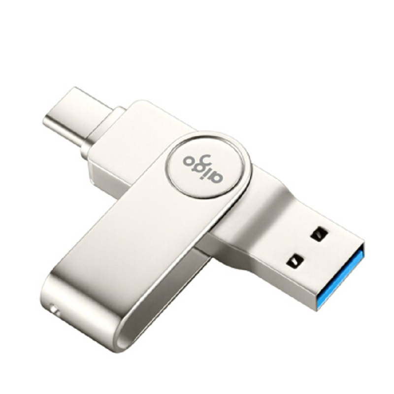 [精选]爱国者(aigo)64GB USB3.1 手机U盘 U356炫酷高速款 银色 双接口手机电脑用 Type-C