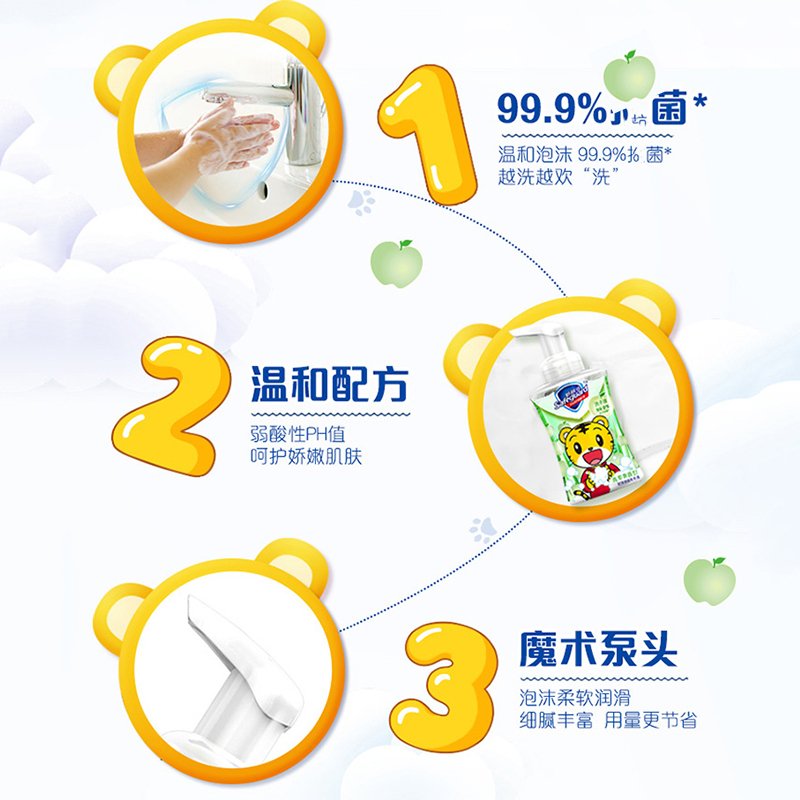 舒肤佳童趣版泡沫洗手液 巧虎青苹果香225ml 抑菌99.9% 洗去99.9%细菌 勤洗手 爸爸去哪儿同款