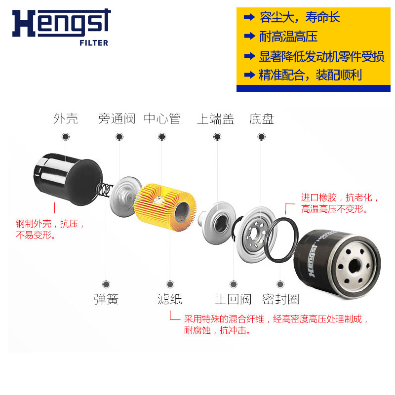 汉格斯特(hengst)机滤铁壳H97W10适配丰田RAV4/佳美/爱尔法/凯美瑞/蓝鸟
