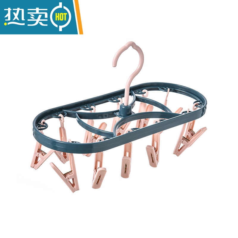 敬平多夹子晾衣架内衣内裤袜子子寝室器学生宿舍住校用品防风晾衣夹 12夹-粉白晾衣架*1高清大图