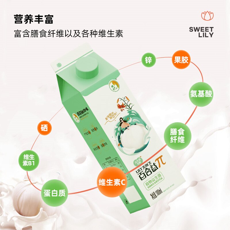 甘肃特产婵乡源兰州百合益生菌发酵鲜百合益π乳植物饮料1000ml*6高清大图