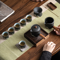 苏氏陶瓷(SUSHI CERAMICS)手绘釉画彩千里江山侧把茶壶功夫茶具礼盒套组中国风文创系列