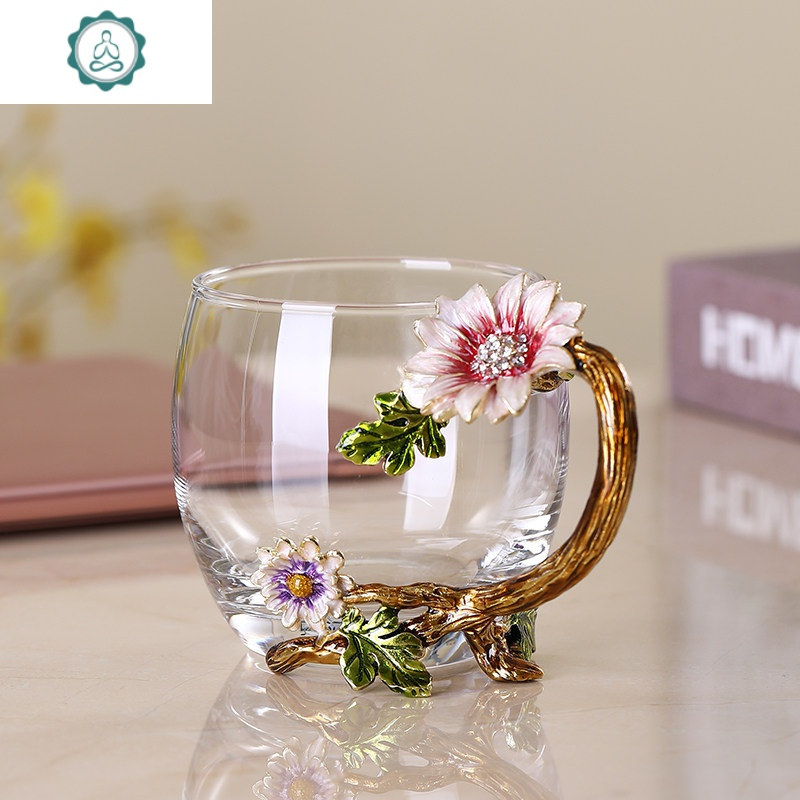 轻奢珐琅彩水杯茶杯子家用水晶玻璃杯花茶杯送女友定制 封后 巴黎三月