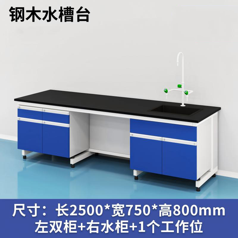 易企采 250CM钢木水槽台B款 实验室测试化验操作工作台耐酸碱试剂台 单位:张