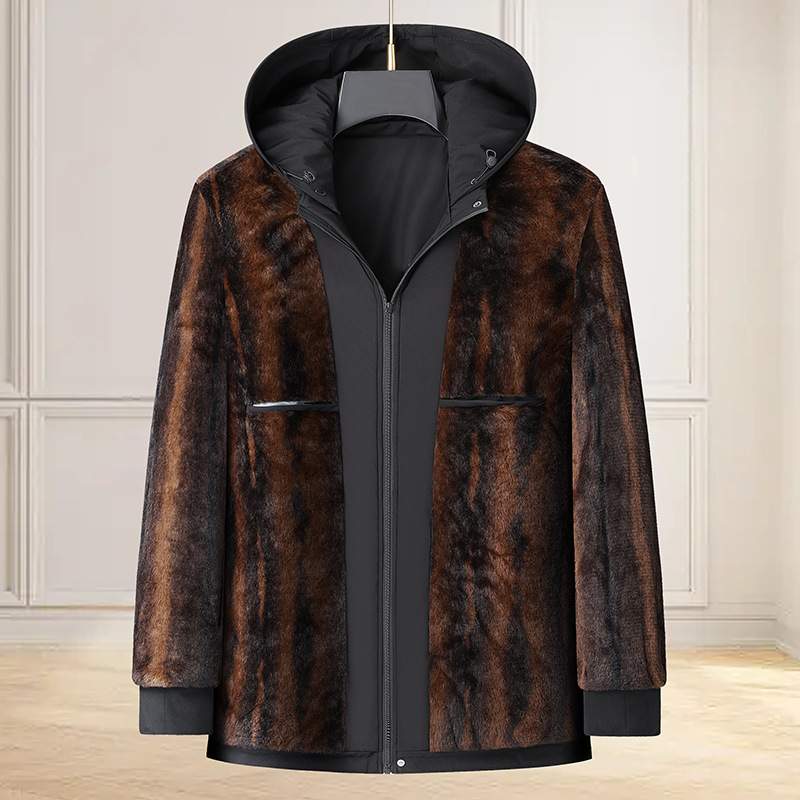 中老年男士加绒加棉棉服冬季加厚棉袄连帽爸爸本命年红色冬装棉衣高清大图