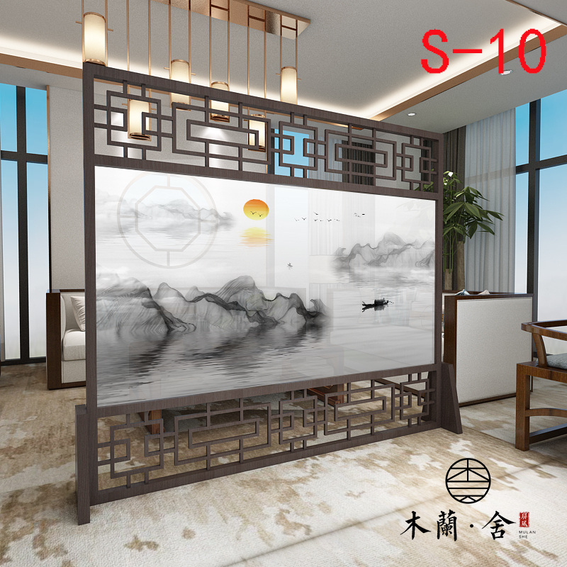 定制屏风隔断墙装饰客厅卧室办公室酒店中式实木入户玄关座屏 玫红色220*180上下镂空整装