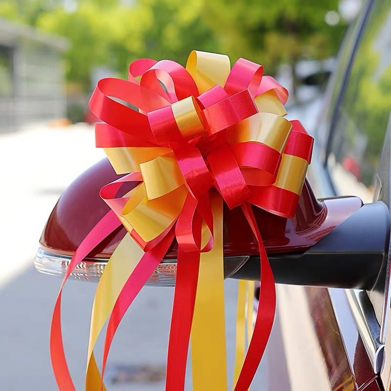 大号花球-红金 50朵 婚庆用品婚车拉花彩带装饰车把手花婚车车队拉花