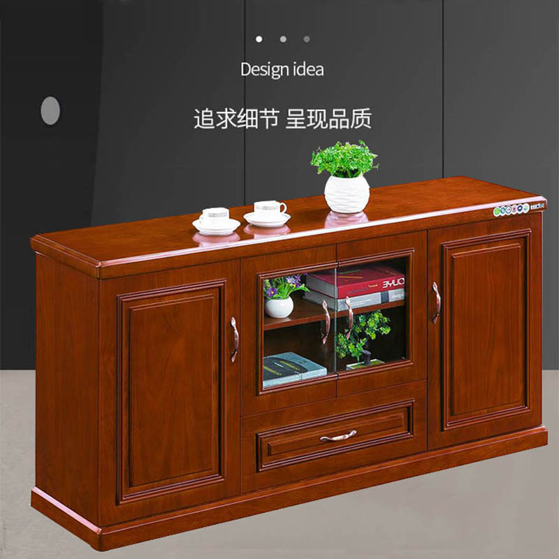 创世人 茶水柜油漆贴木皮餐边柜中式办公室三门储物柜多功能收纳柜