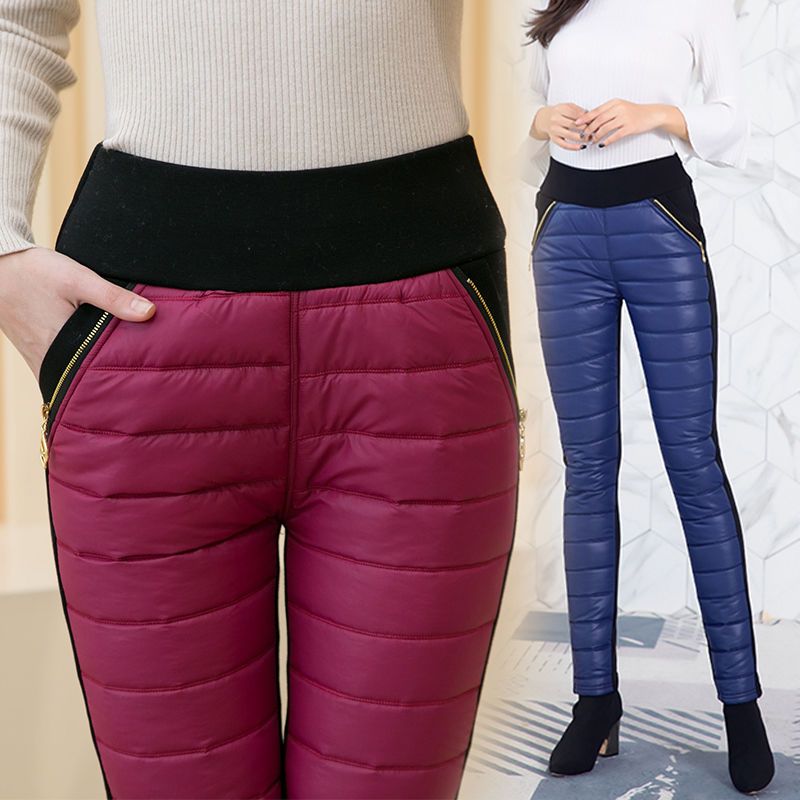 冬季羽绒棉裤女外穿高腰加绒加厚保暖棉裤双面穿妈妈裤加肥加大