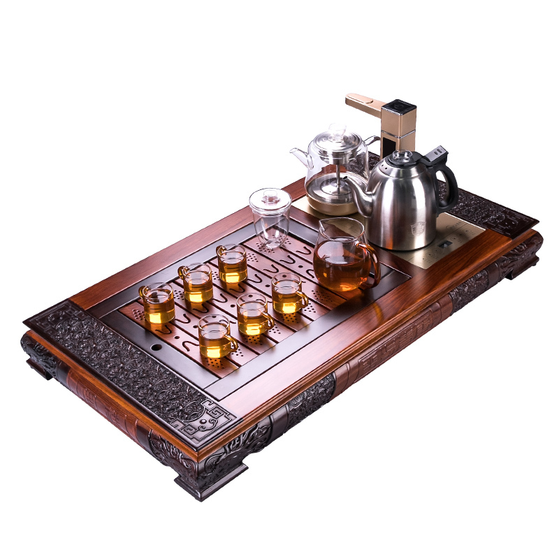 金杞(JINQI) 整套茶具全自动上水电热水壶耐热消毒烧水煮茶自动续水黑檀木刺猬紫檀茶盘203B款套装
