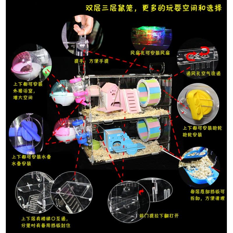 仓鼠笼子透明亚克力水晶超大别墅豪华小城堡单双层基础笼迷你套装图片