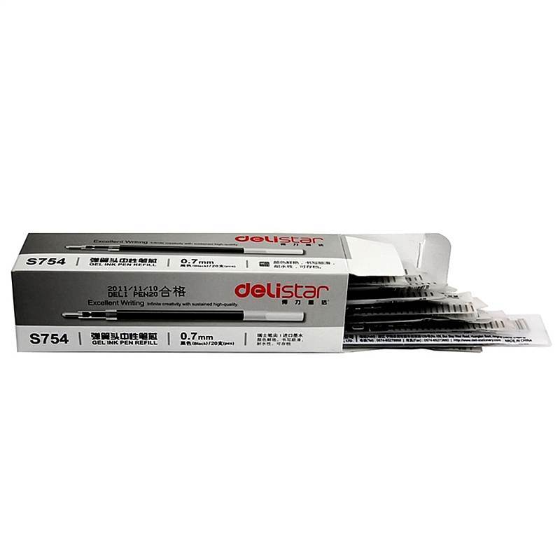 [精选]得力(deli)S754弹簧头黑色中性笔笔芯0.7mm 20支/盒(3盒价格) 黑色