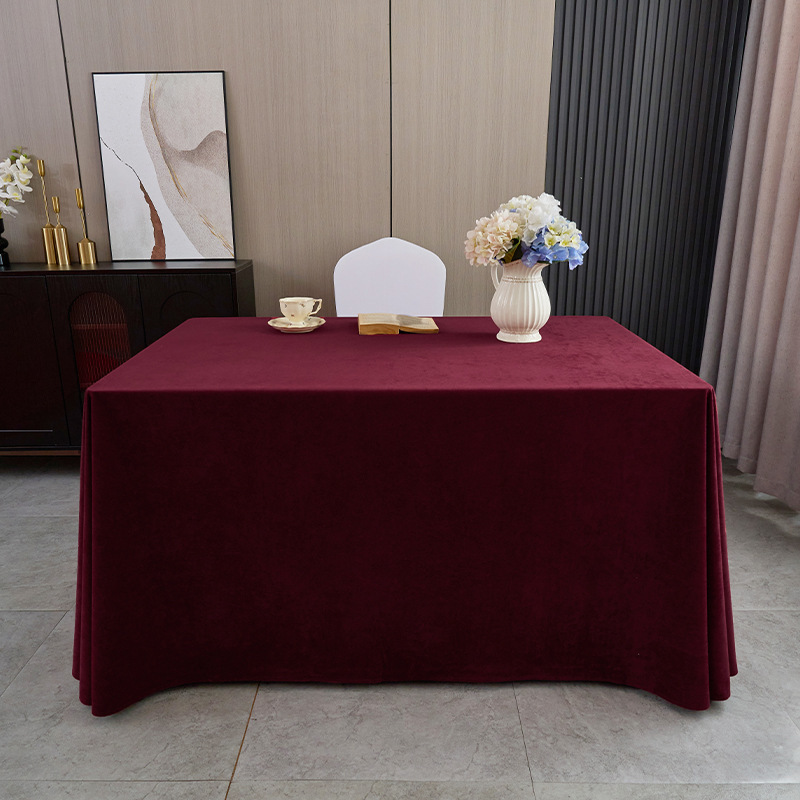 七梭 酒店会议桌布 酒红色 200*260cm 方形瑞典绒布台布摆摊婚庆背景绒布高清大图