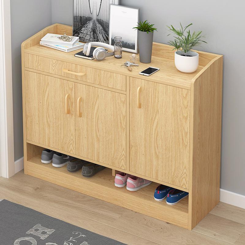 入户简约现代厅柜客厅玄关超薄鞋柜两门带格北美原木纹色暖白60cm组装
