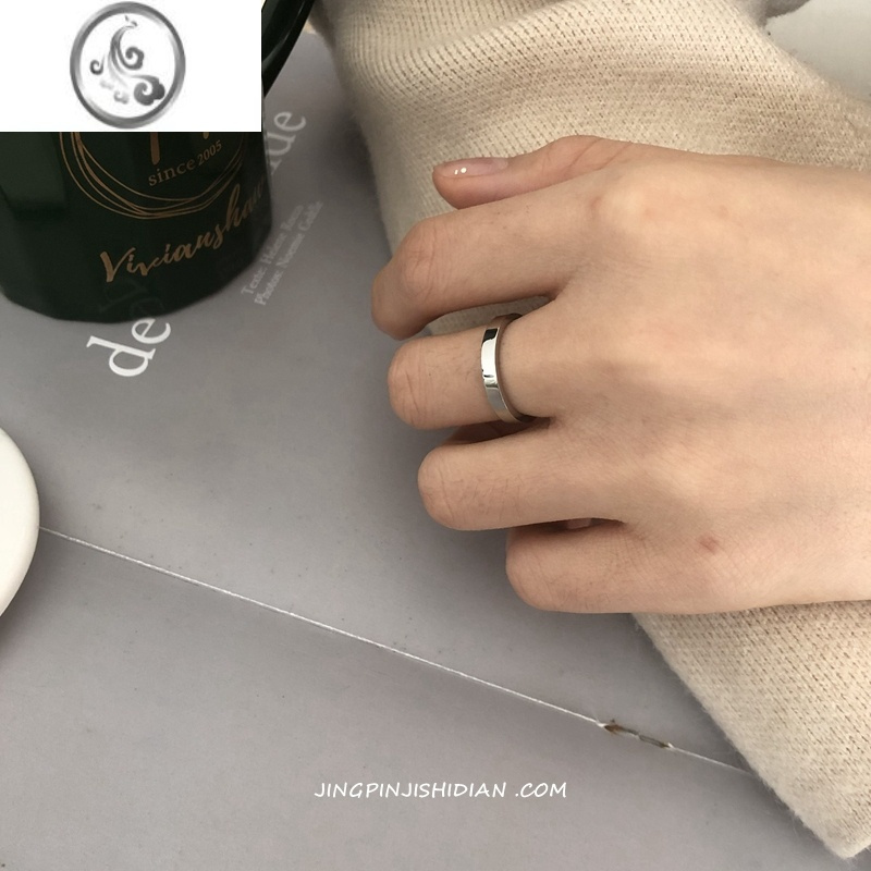 JiMi晶品 钛钢不褪色潮流黑暗系INS银银色圆光面圈圈简约情侣戒指男女