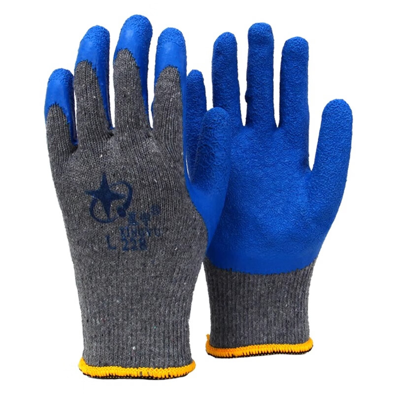 星宇/XINGYU 十针粗涤纱拉绒乳胶皱纹手套 L228 均码 灰色蓝胶 1副