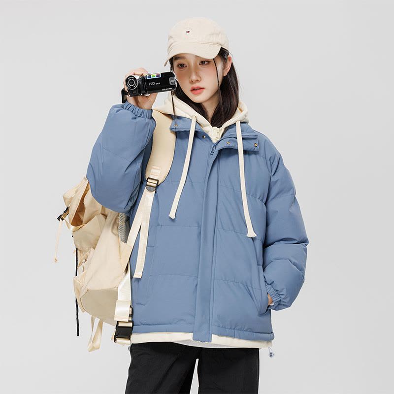 伊夫狼爪(YIFULANGZHUA)冬季潮牌假两件连帽棉服潮男女情侣连帽加厚宽松加厚棉衣冬装面包服图片