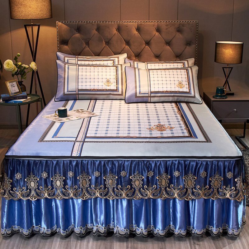 家柏饰(CORATED)凉席冰丝席可折叠机洗水洗床罩床裙式夏季1.8m床空调软席子三件套 左岸紫 2.0m（6.6英尺）床