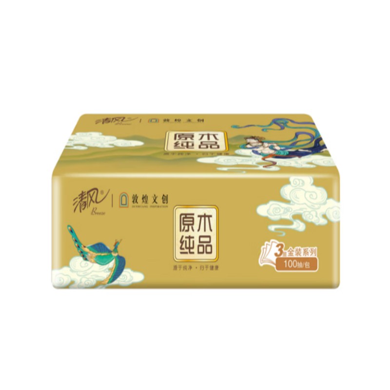 清风敦煌文创原木纯品系列3层100抽一提6包(190mm*132mm)