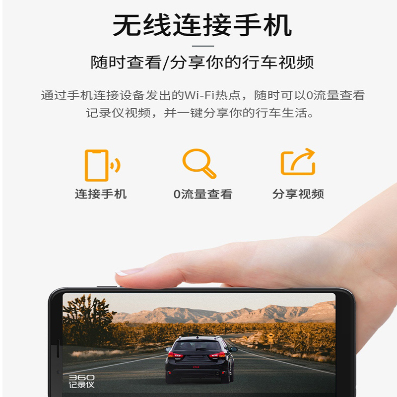 360行车记录仪G580s官方标配+TF64G套装 1080P高清 WIFI手机连接内置电子狗迷你隐藏停车监控缩时录影