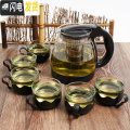 三维工匠耐热玻璃泡茶壶大小号过滤水壶玻璃花茶壶玻璃红茶茶具套装家用 1500毫升带6个大杯适合5到6人用