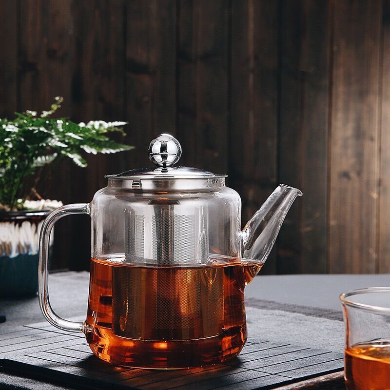 玻璃茶壶家用烧水壶蒸茶壶煮茶壶套装竹提梁大容量玻璃高把壶 茶壶