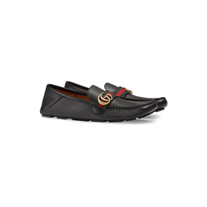 古驰(GUCCI)真皮驾车鞋男户外休闲鞋绿红织带双G金属配饰12mm增高