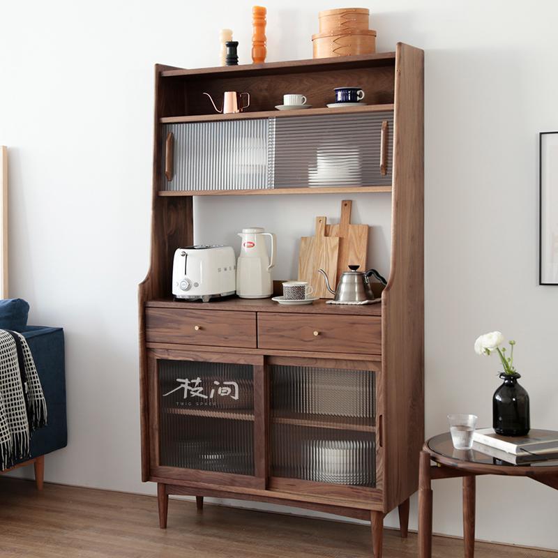 森美人多乐立柜北欧实木餐边柜现代简约橱柜储物柜茶水柜碗柜家具 95cm黑胡桃现货双门