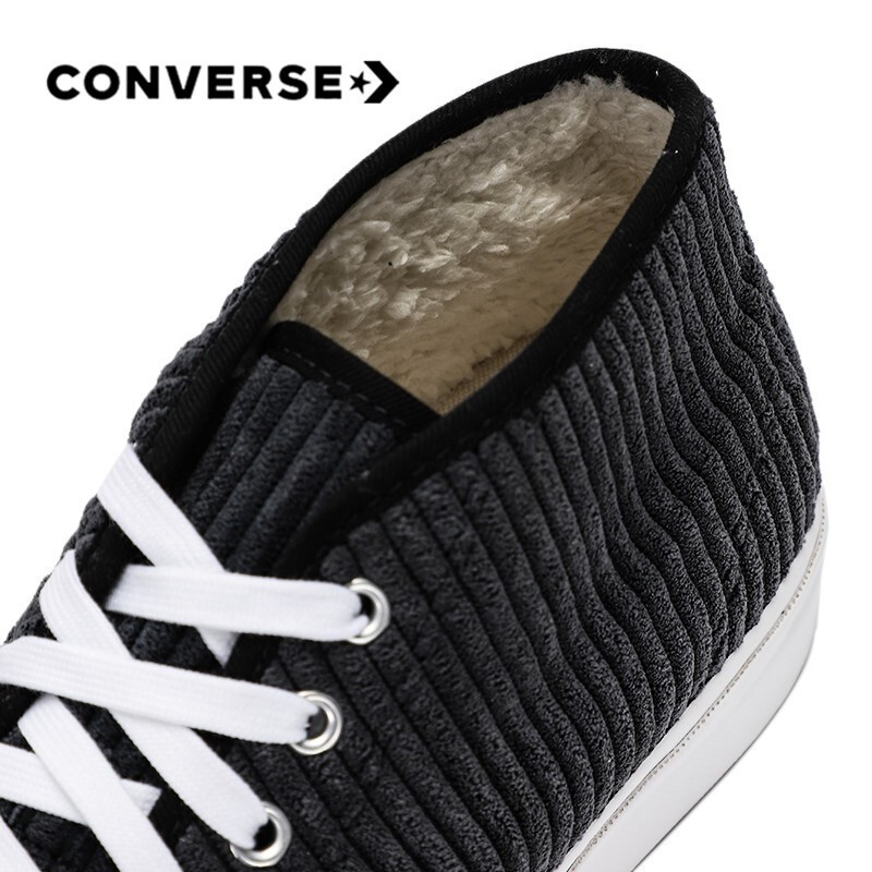 匡威(Converse)休闲鞋 开口笑 黑色保暖中帮鞋女 学生加绒板鞋 169794