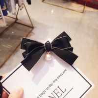 黑蝴蝶结带珍珠10CM 3片弹簧夹 半扎发夹头饰女成人发饰蝴蝶结后脑勺马尾夹弹簧夹一字顶夹发卡子