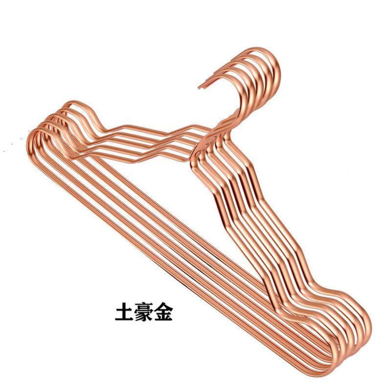 柏雅龙高档铝合金衣架子批发晾衣服挂架防风无痕晒衣服衣挂家用 土豪金 5只装(单支40g)