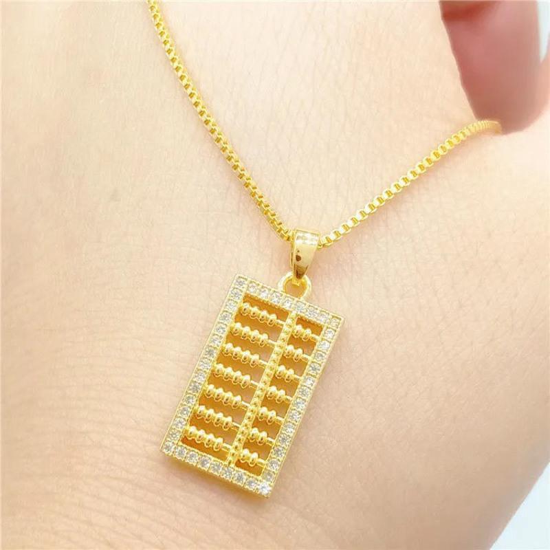 越南沙金国风钻石算盘吊坠项链 民族风24算盘项链时尚不掉色首饰 平安