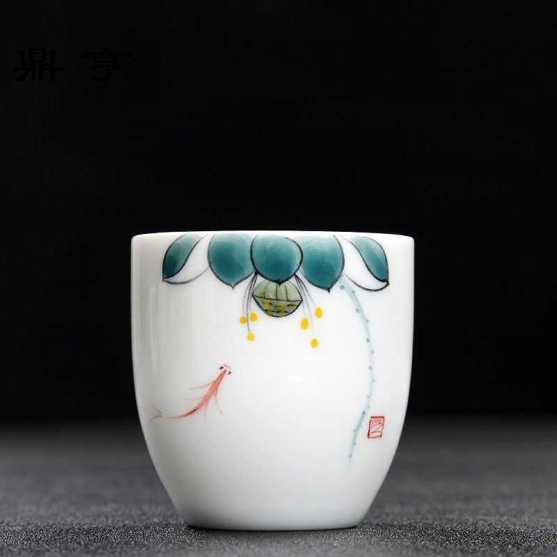 鼎亨手绘大号薄胎功夫茶杯陶瓷单杯主人杯建盏小茶碗普洱品茗杯个