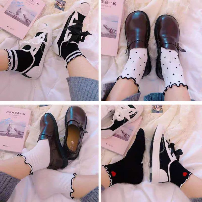 袜子女韩版短袜原宿学院运动棉袜春夏薄款甜美可爱荷叶边学生船袜莎丞图片